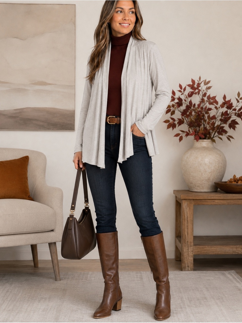Banana Republic Oatmeal Gray Draped Open Front Cardigan Sweater L